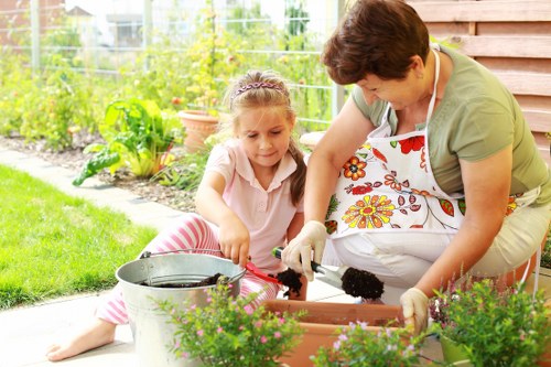 Landscape safety inspection with tools and protective gear
